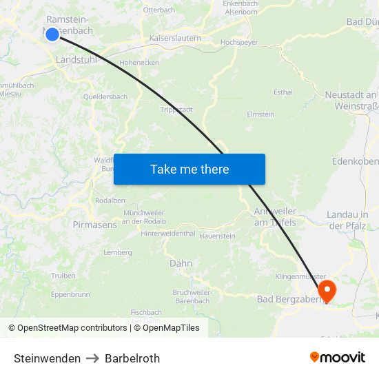 Steinwenden to Barbelroth map