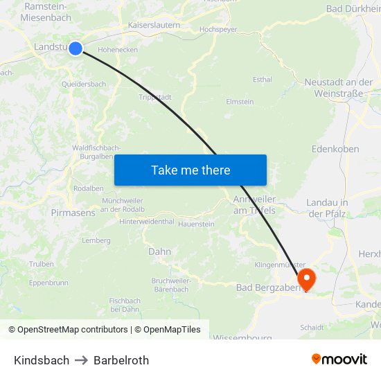 Kindsbach to Barbelroth map