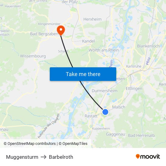 Muggensturm to Barbelroth map