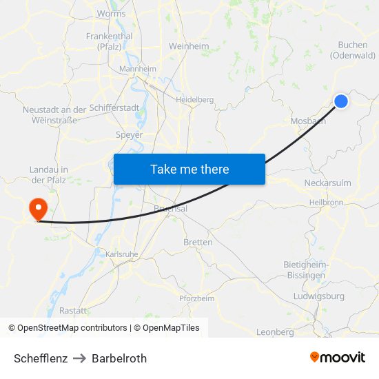Schefflenz to Barbelroth map