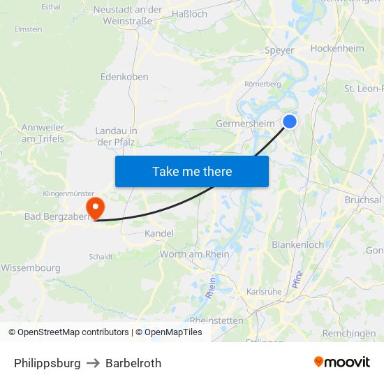 Philippsburg to Barbelroth map