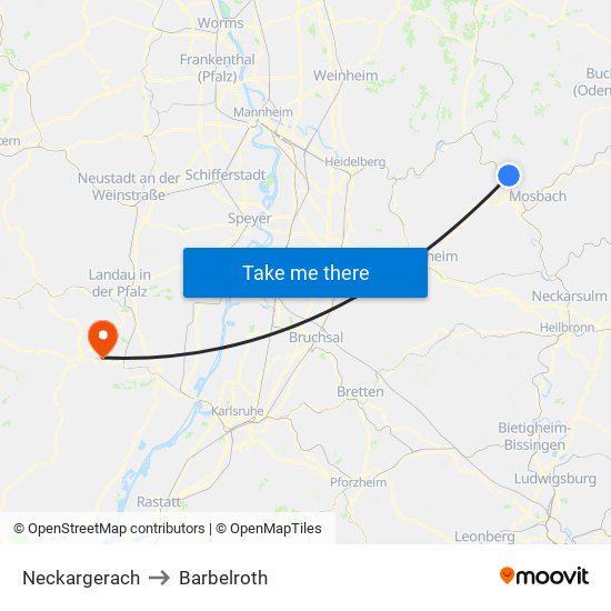 Neckargerach to Barbelroth map
