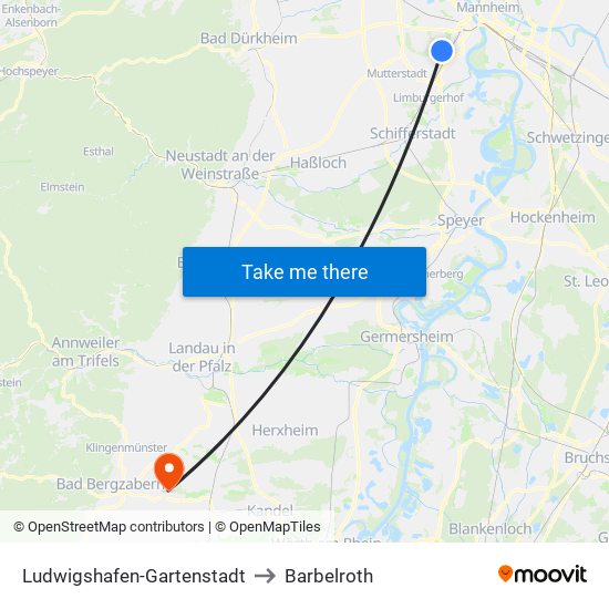 Ludwigshafen-Gartenstadt to Barbelroth map