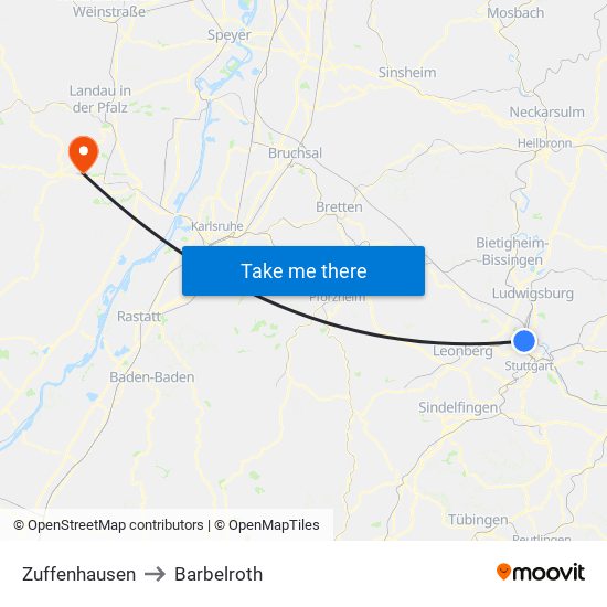 Zuffenhausen to Barbelroth map
