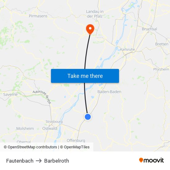 Fautenbach to Barbelroth map