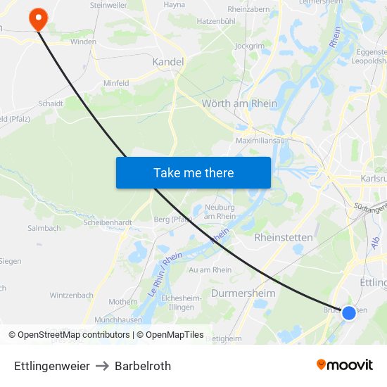 Ettlingenweier to Barbelroth map