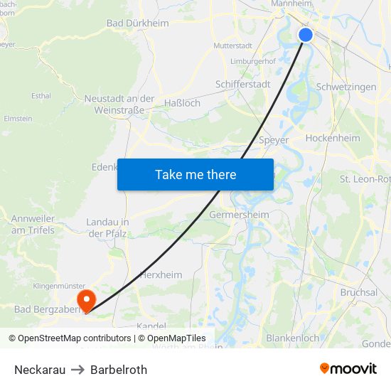 Neckarau to Barbelroth map