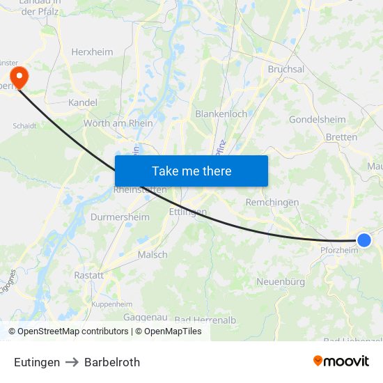 Eutingen to Barbelroth map