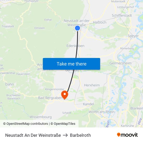 Neustadt An Der Weinstraße to Barbelroth map