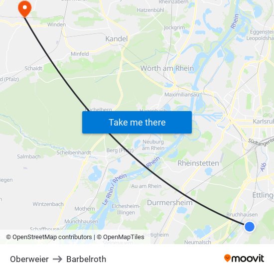 Oberweier to Barbelroth map