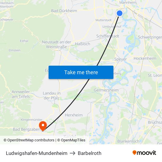 Ludwigshafen-Mundenheim to Barbelroth map