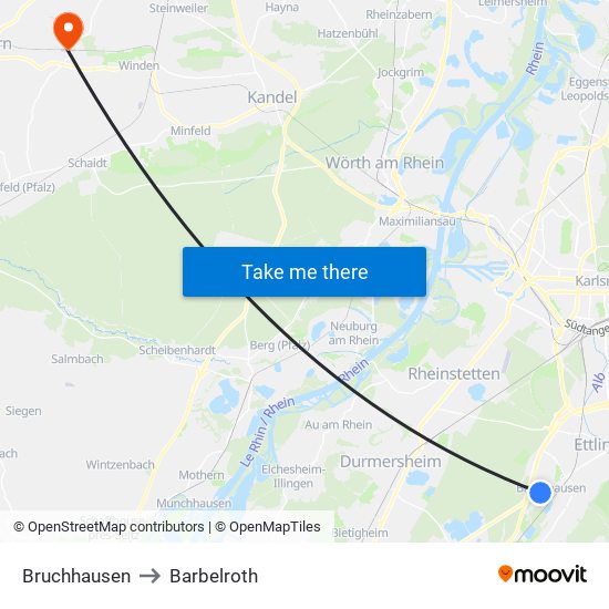 Bruchhausen to Barbelroth map