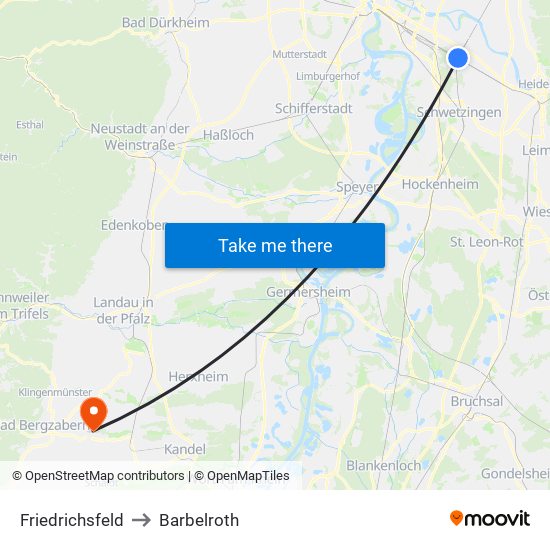 Friedrichsfeld to Barbelroth map