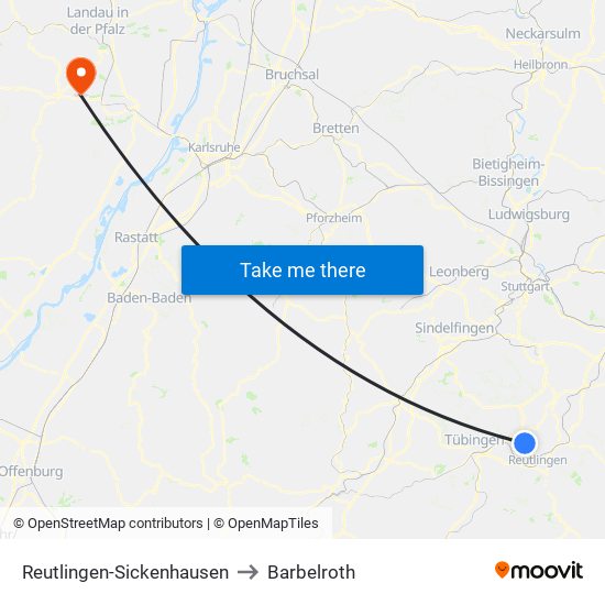 Reutlingen-Sickenhausen to Barbelroth map