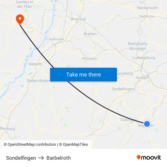 Sondelfingen to Barbelroth map