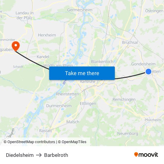 Diedelsheim to Barbelroth map