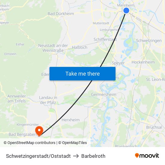 Schwetzingerstadt/Oststadt to Barbelroth map