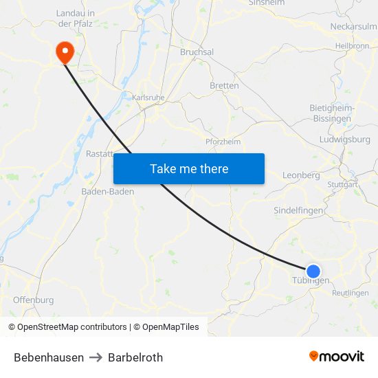 Bebenhausen to Barbelroth map