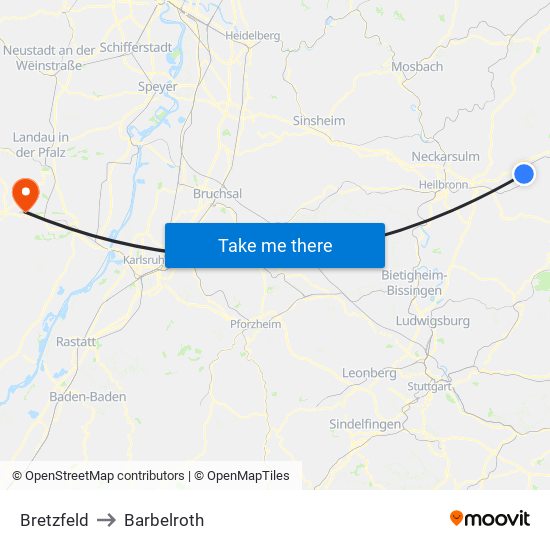 Bretzfeld to Barbelroth map