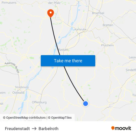 Freudenstadt to Barbelroth map