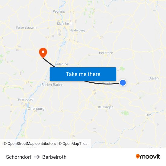 Schorndorf to Barbelroth map