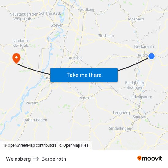 Weinsberg to Barbelroth map