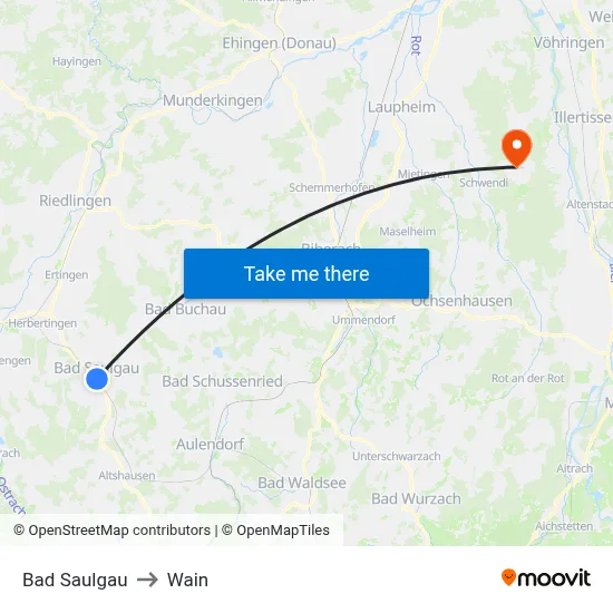 Bad Saulgau to Wain map