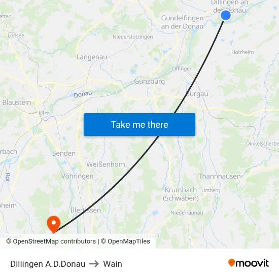 Dillingen A.D.Donau to Wain map
