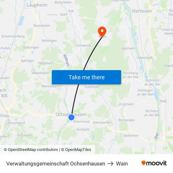 Verwaltungsgemeinschaft Ochsenhausen to Wain map