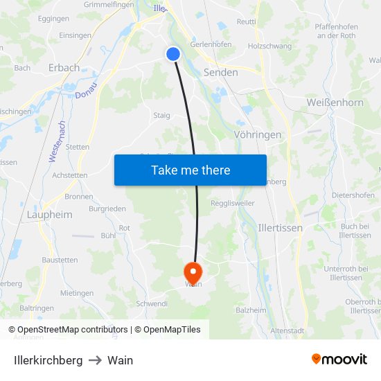 Illerkirchberg to Wain map