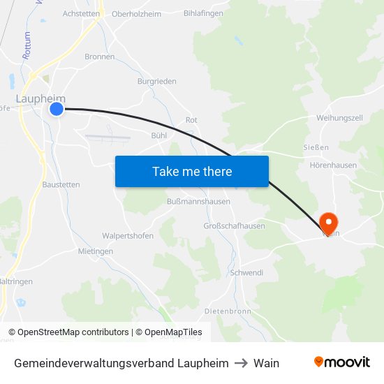 Gemeindeverwaltungsverband Laupheim to Wain map