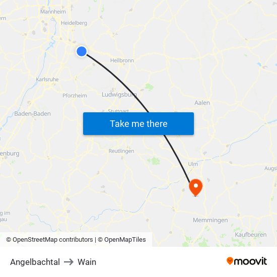 Angelbachtal to Wain map