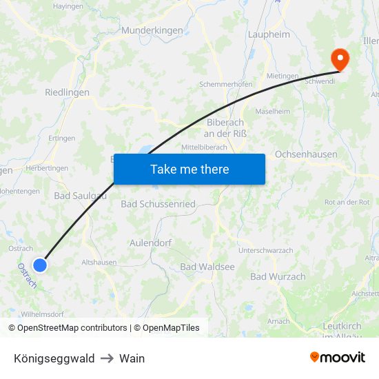 Königseggwald to Wain map