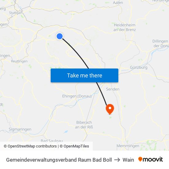 Gemeindeverwaltungsverband Raum Bad Boll to Wain map