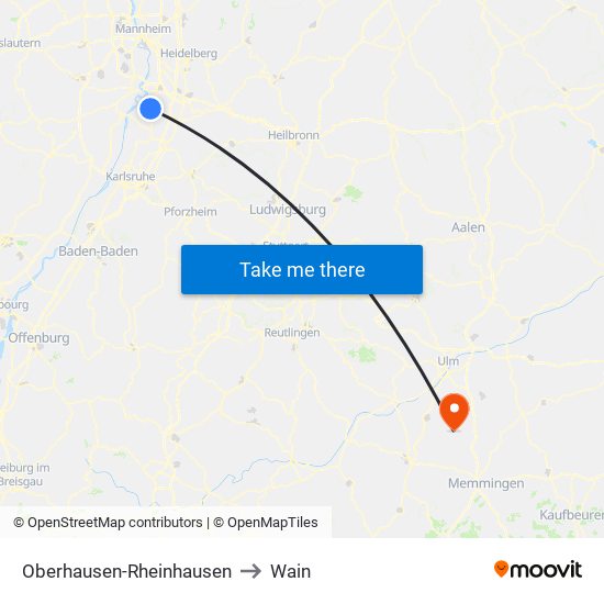 Oberhausen-Rheinhausen to Wain map