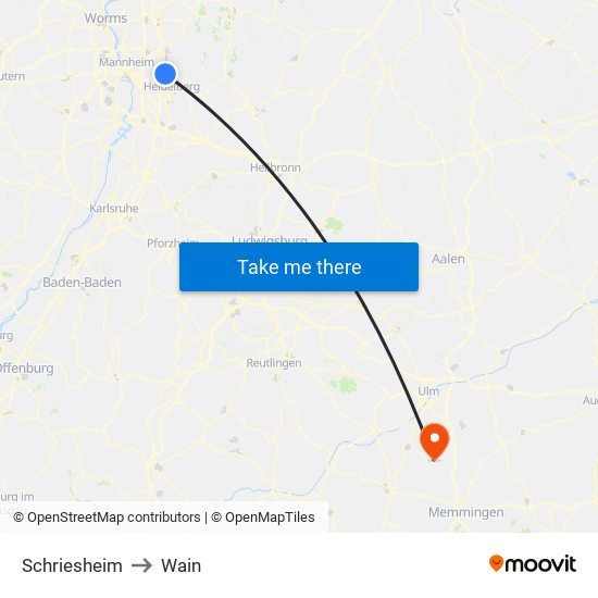 Schriesheim to Wain map