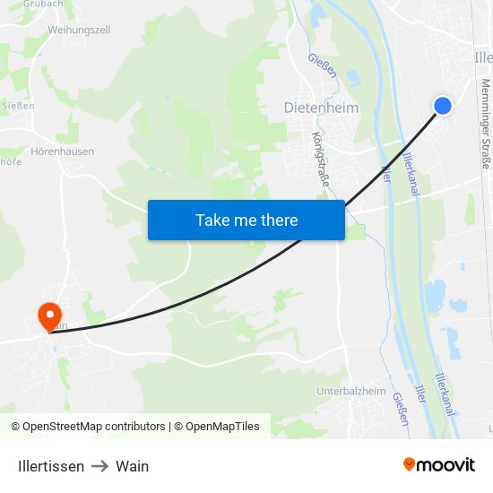 Illertissen to Wain map