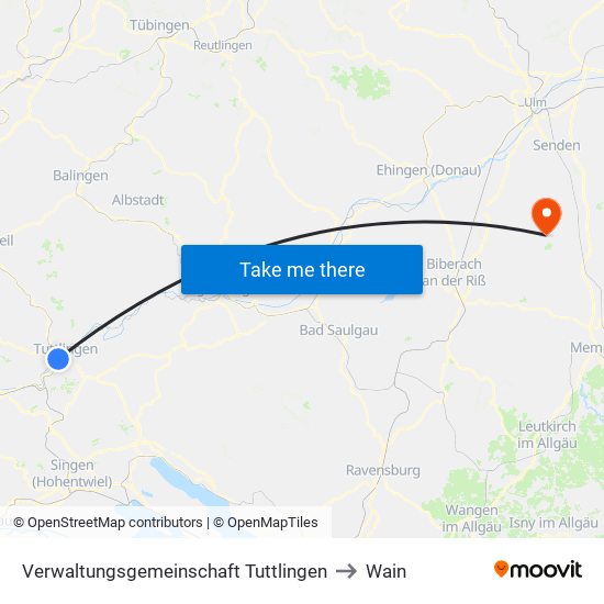 Verwaltungsgemeinschaft Tuttlingen to Wain map