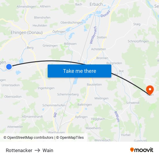 Rottenacker to Wain map