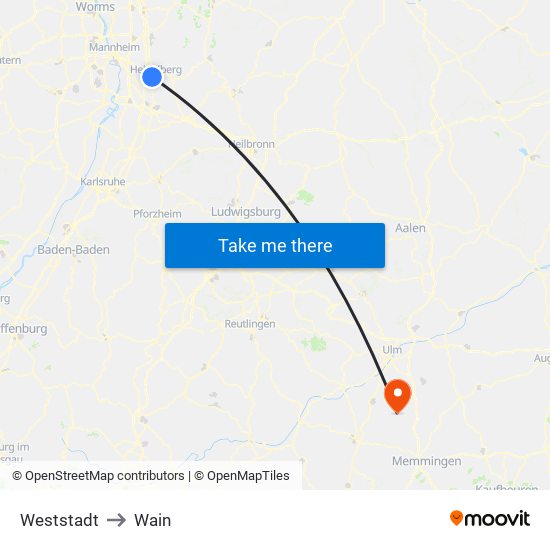 Weststadt to Wain map