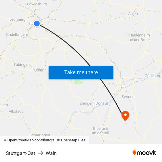 Stuttgart-Ost to Wain map