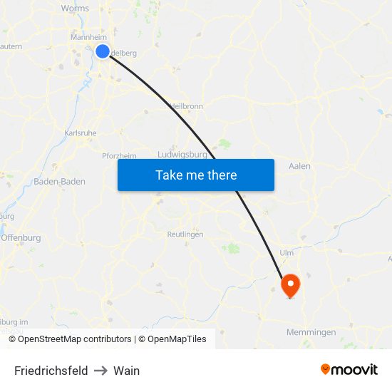 Friedrichsfeld to Wain map