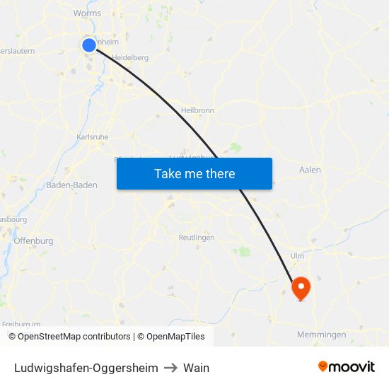 Ludwigshafen-Oggersheim to Wain map