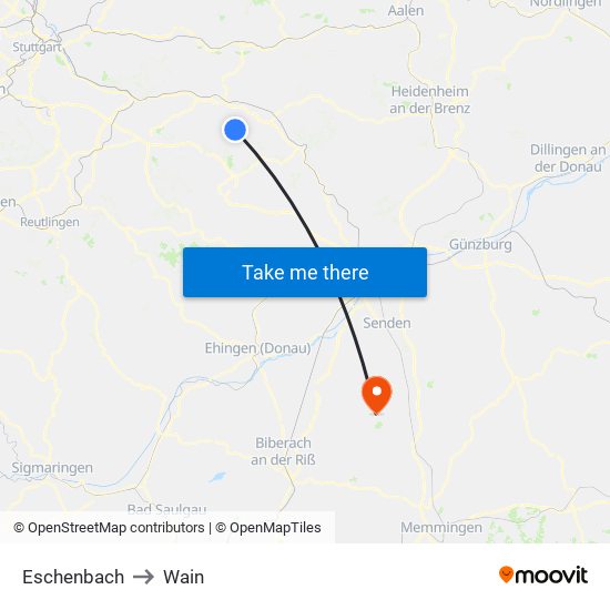 Eschenbach to Wain map