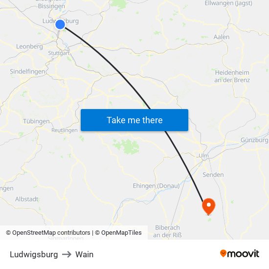 Ludwigsburg to Wain map