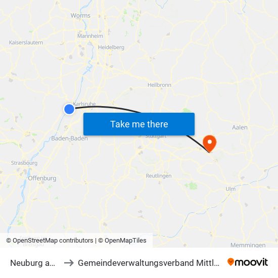 Neuburg am Rhein to Gemeindeverwaltungsverband Mittleres Fils-Lautertal map