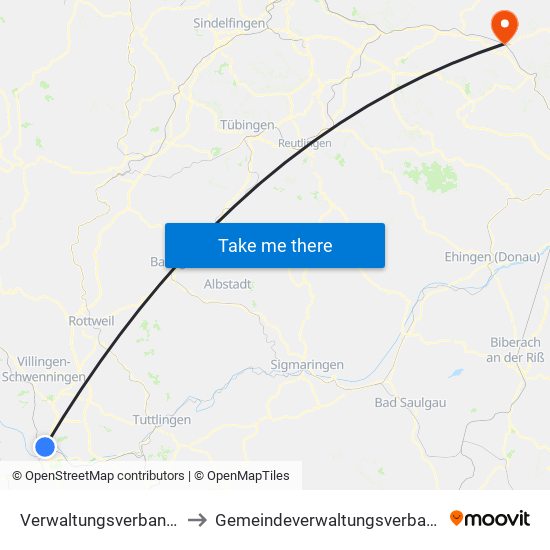 Verwaltungsverband Donaueschingen to Gemeindeverwaltungsverband Mittleres Fils-Lautertal map