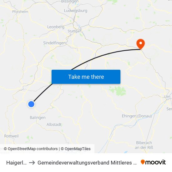 Haigerloch to Gemeindeverwaltungsverband Mittleres Fils-Lautertal map