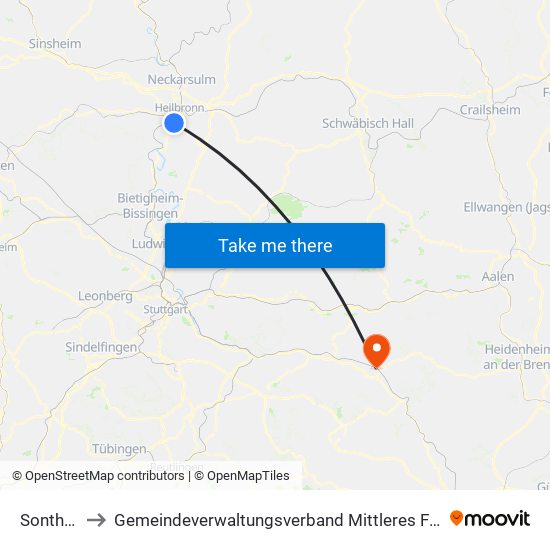 Sontheim to Gemeindeverwaltungsverband Mittleres Fils-Lautertal map