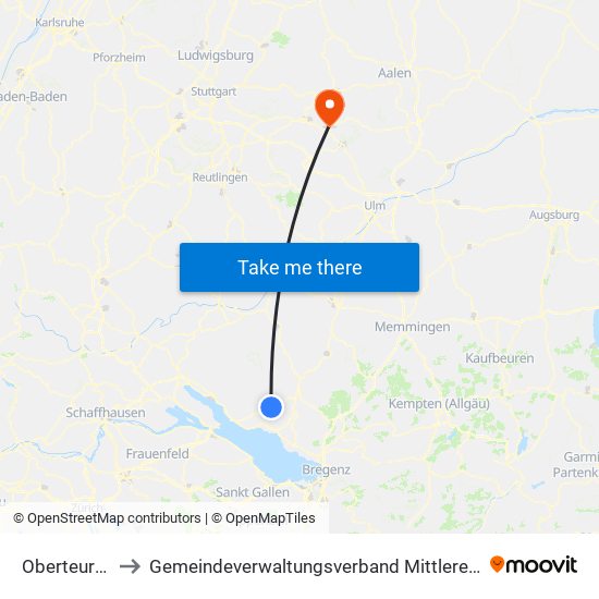 Oberteuringen to Gemeindeverwaltungsverband Mittleres Fils-Lautertal map